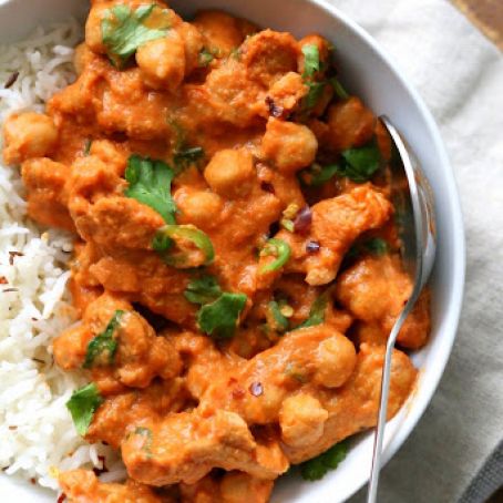 Instant Pot Vegan Butter Chicken with Soy Curls and Chickpeas - oil-free